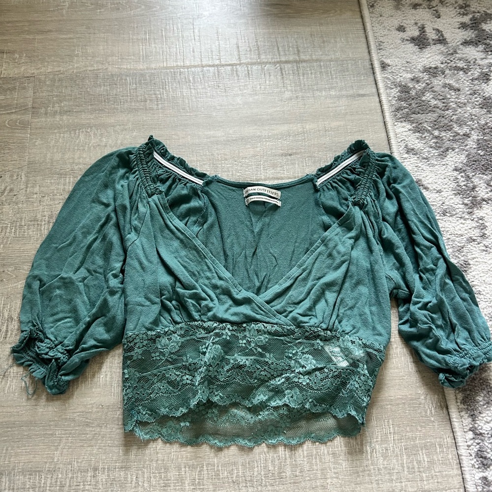 Urban Outfitters Teal Lace Trim Blouse